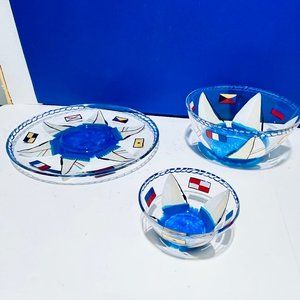 NEW… Three-Piece Set ~ Hand Painted Nautical Dishware, Beautiful Scenery